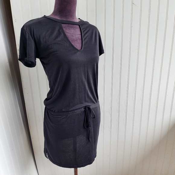 Anthropologie Olivaceous  Stretch Black Short Sleeve Drawstring Dress Cover Up S - Picture 2 of 11